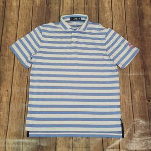 RLX Ralph Lauren Mens Polo Blue White M Short Sleeve Striped Kinderlou Forest